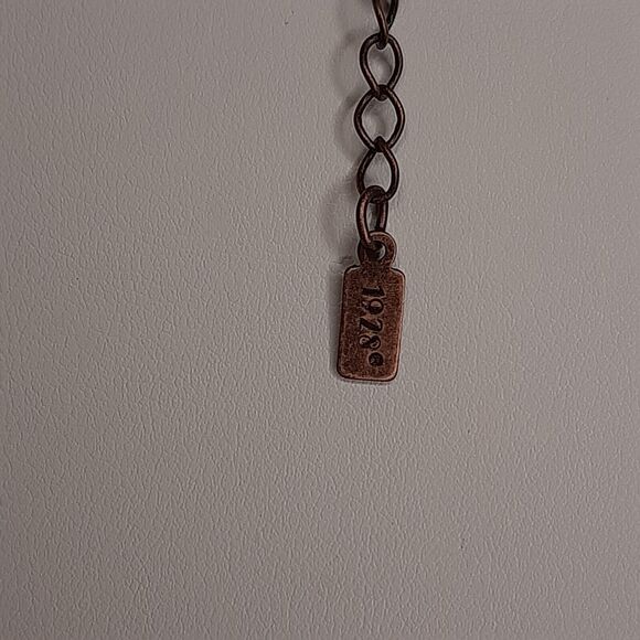 Vtg 1928 Copper Toned Yellow Moon Glow Rhinestone Necklace chain - Picture 7 of 8